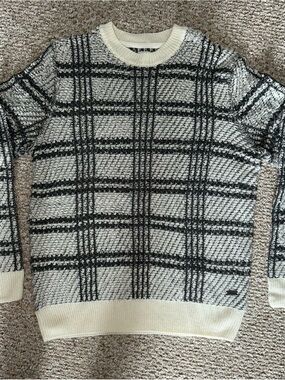 ONLY & SONS Cream and Black Plaid Crewneck Sweater